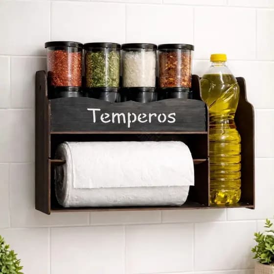 Organizador Temperos 8 Potes MDF Prateleira Cozinha Porta Condimentos Suporte Especiarias Para Casa