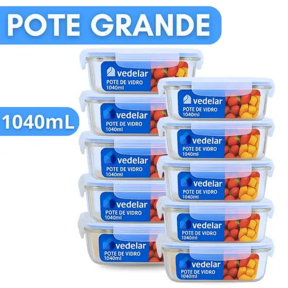 Conjunto Pote de Vidro para Mantimentos com Tampa Hermético Organização na Cozinha Reutilizável