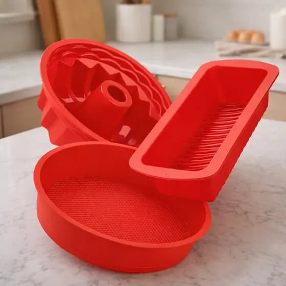 Kit 3 Forma e Espátula Talher Silicone Air Fryer Freezer Microondas Assadeira Pudim Bolo Pão Doces
