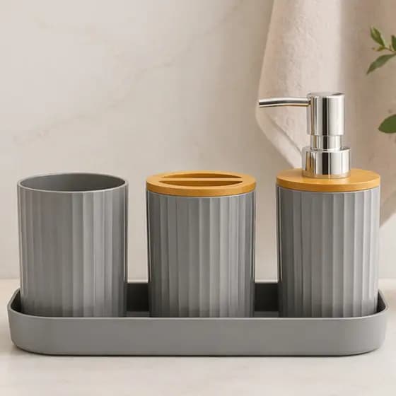 Kit Banheiro 3 Peças Porta Escova Dispenser Sabonete Líquido Bandeja Organizador Decorativa