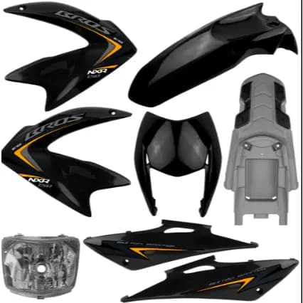 Kit Carenagem Completo + Farol Bloco Óptico Nxr Bros 150 Preta Ks Es Esd 2009 A 2012 Com Adesivos