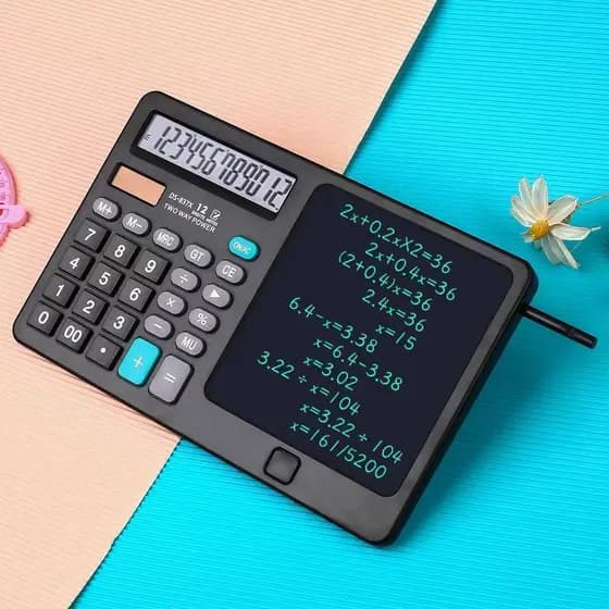 Calculadora com Tela Mágica para Anotações – 12 Dígitos – Carregamento Solar – Cor Preta
