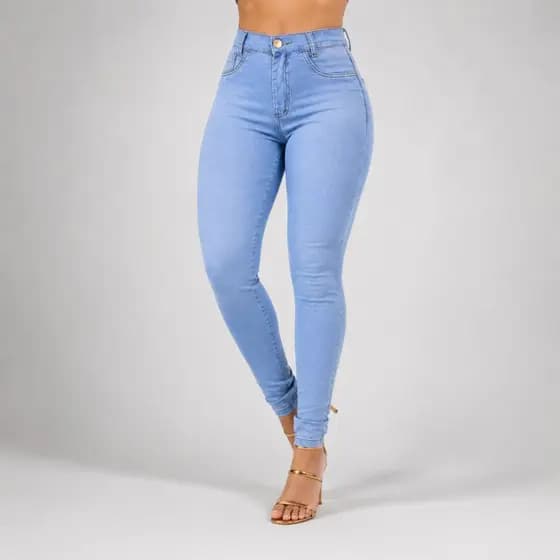 Calça Jeans Feminina Skinny Preta Grafite Cintura Alta Marmorizada Cós Alto Levanta Bumbum