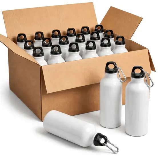 Garrafa Squeeze De Água Alumínio Tampa C Mosquetão/ 600ml Cor Branco Sublimação - Kit 20 unidades
