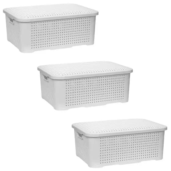 Kit com 3 Caixas Organizadoras Média Rattan Com Tampa 10 Litros
