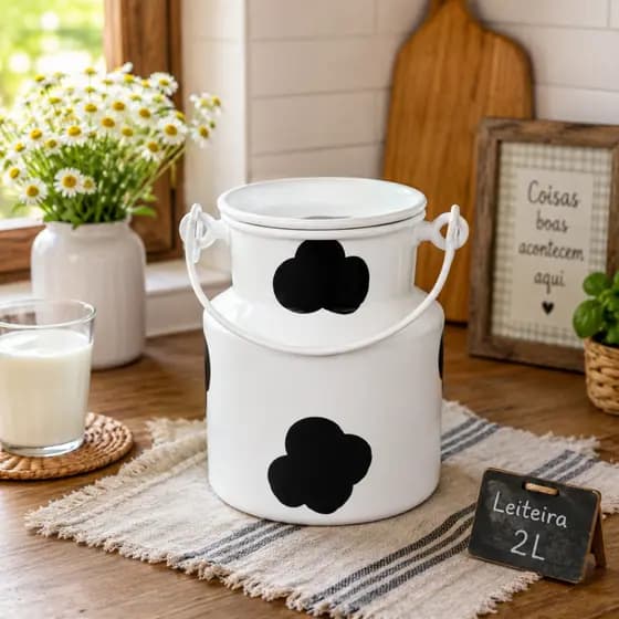 KIT 10 Leiteiras de Alumínio com Mancha Vaca 2 Litros