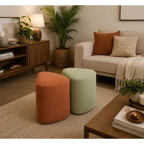 Kit 2 Puff Orgânico Geométrico Decorativo Bouclé Moderno Sala Luxo