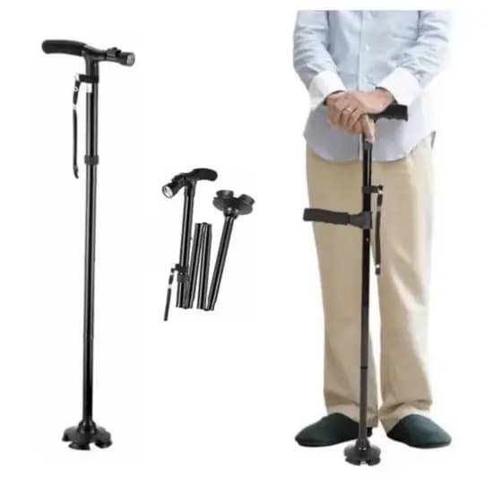 Bengala Muleta Dobrável com Luz Led Ajustável Leve E Antiderrapante
