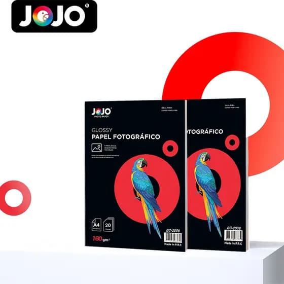 Papel fotográfico GLOSSY (Brilho) 180g/m² A4 200 FOLHAS p/ impressora à jato JOJO PHOTO PAPER