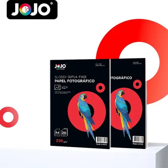 Papel fotográfico GLOSSY DUPLA-FACE (Brilho) 230g/m² A4 FOLHAS p/ impressoras à jato JOJO PHOTO PAPER