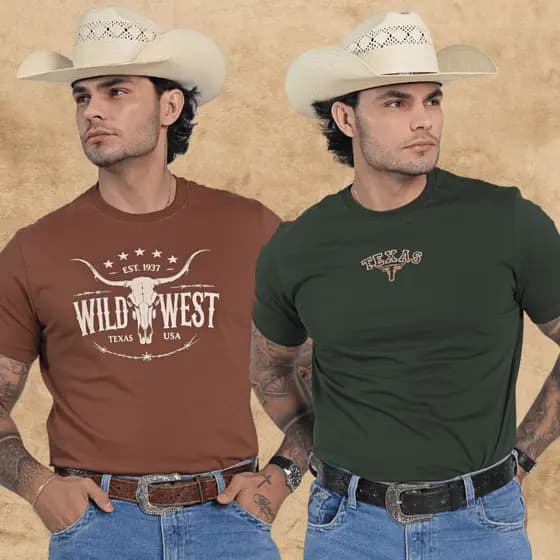 Kit 2 Camisetas Masculina 100% Algodão Moda Country Rodeio Texas