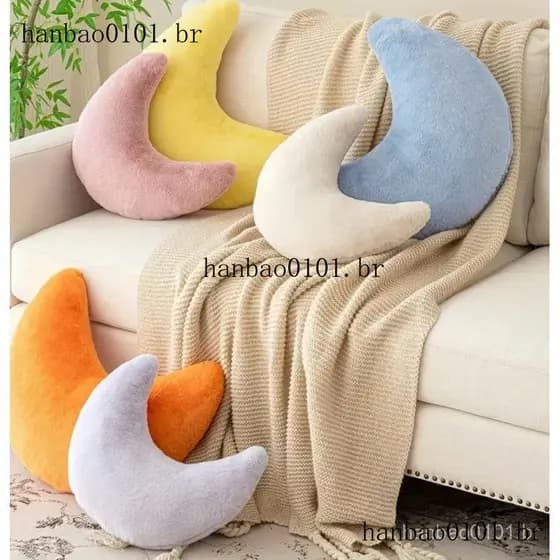 Almofada Macia em Forma de Lua para Decoração de Quarto e Sofá