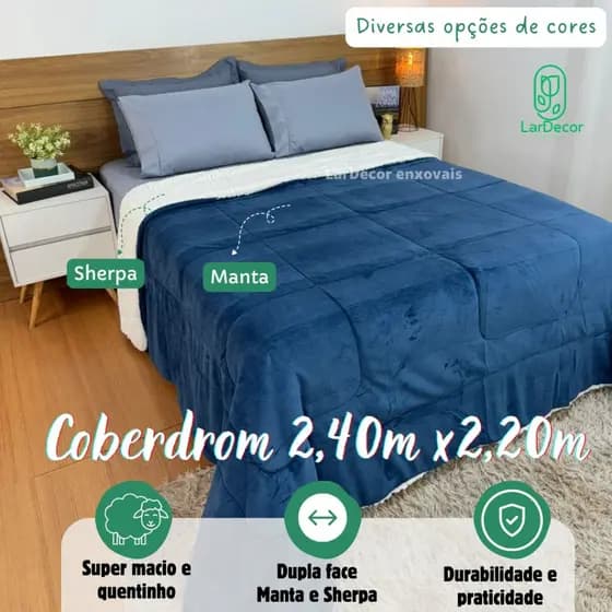 Coberdrom Edredom Queen Sherpa Manta 2,40 m x 2,20 m - Várias Cores