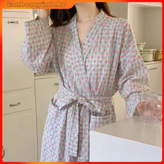 Estilo japonês Robe roupão de banho feminino camisola primavera outono estilo solto manga longa estilo Homewear