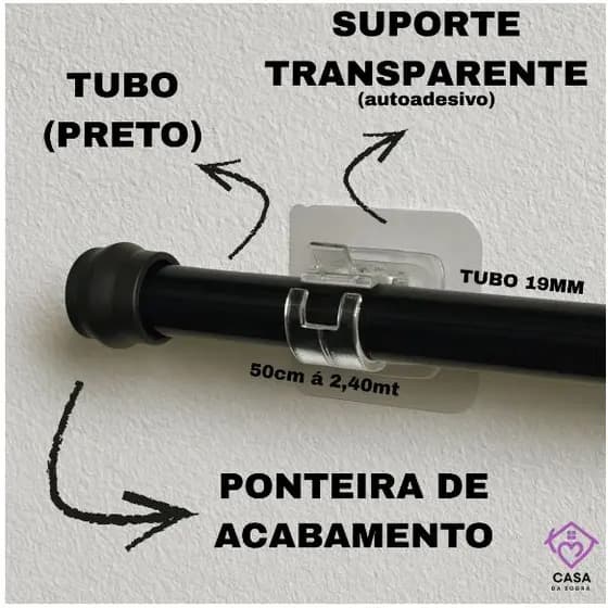 Ganchos Autoadesivos com Barra de Cortina Adesivo Instalação Sem Pregos