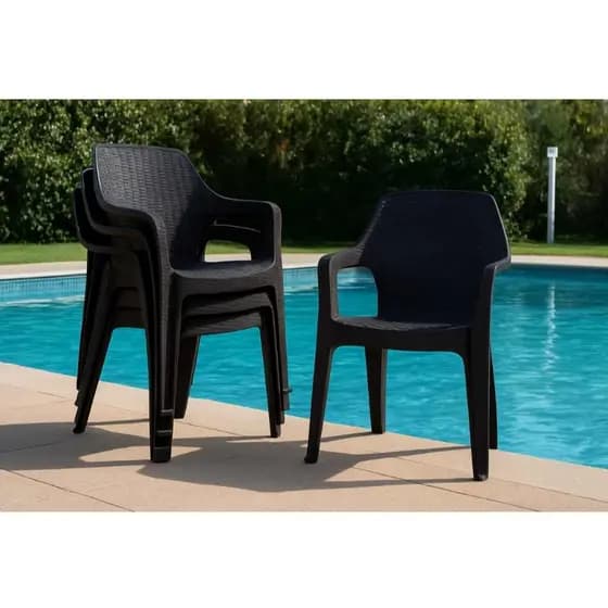 Kit 6 Cadeiras Rattan Empilháveis com Braço – Poltrona Jardim Varanda Piscina Escritório Área Gourmet