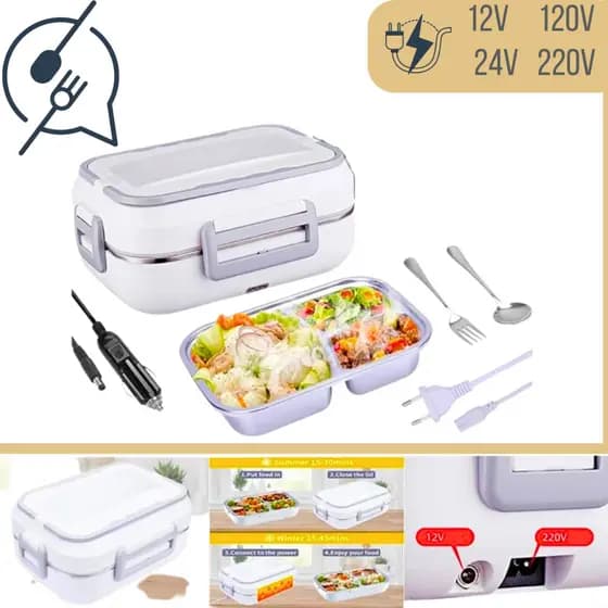 Marmita Elétrica Carro Casa Portátil Bivolt Automática 110v/ 220v E 12V/24V ( Electric Lunch Box)- Aço Inox SUS 304