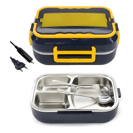 Marmita Elétrica Carro Casa Portátil Bivolt Automática 110v/ 220v E 12V/24V ( Electric Lunch Box)- Aço Inox SUS 304
