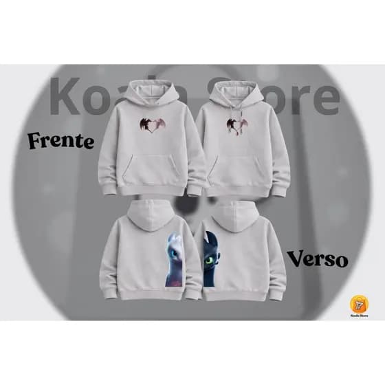 Kit Casal 2 Moletons Canguru Estampa Combinando Dragões