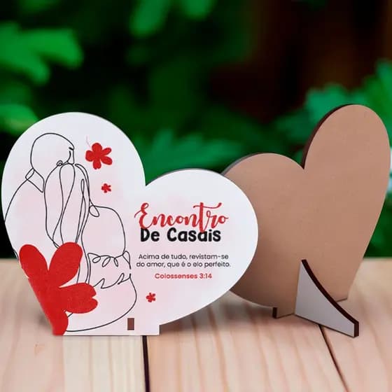 Lembrancinha Coração MDF Encontro de Casais Colossenses 3:14 Recordação Especial - Kit 45 unidades