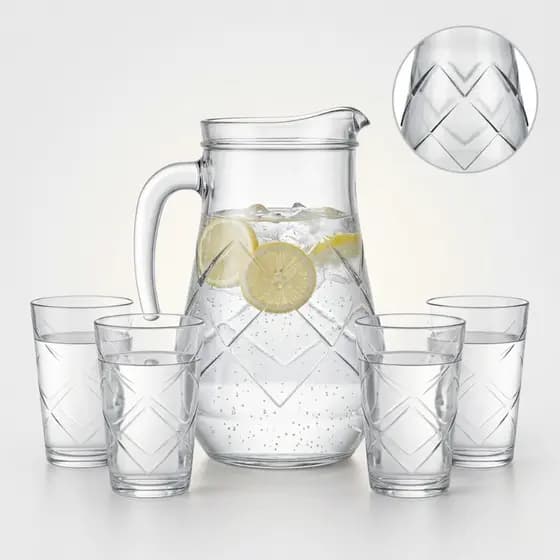 Kit Jarra De Vidro Nadir 1,5l + 4 Copos Maracatu 265ml Suco Água Bebidas Presente