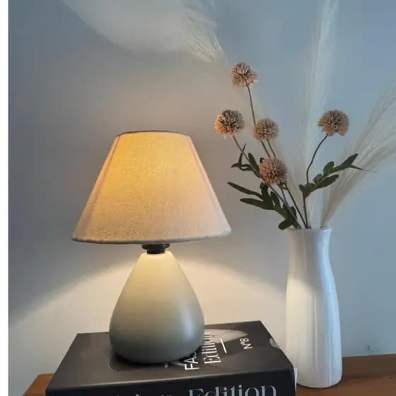 Abajur Luminária de Cerâmica Gota Com Cúpula Tecido para Decoração Quarto Sala Escritório