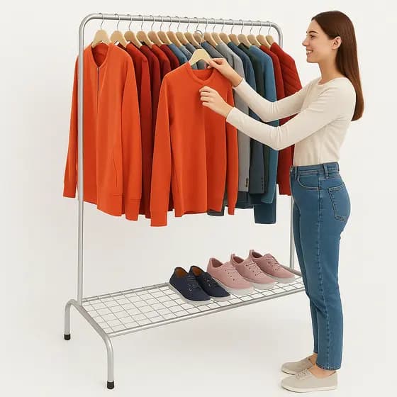 Arara Cabideiro de Chão Ferro Arara de Roupas Para Loja e Quarto Com Sapateira 100 Cabides Prata