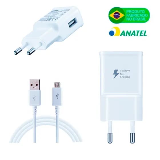 Carregador Samsung Turbo + Cabo Micro-Usb J5 J6 J7 J8 A01 A02 A03 A10 S5 S6 S7 Original