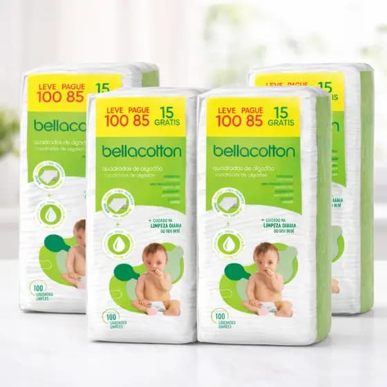 Algodão Quadrado Para Bebê Bellacotton – Macio, Seguro e Biodegradável-400 unidades