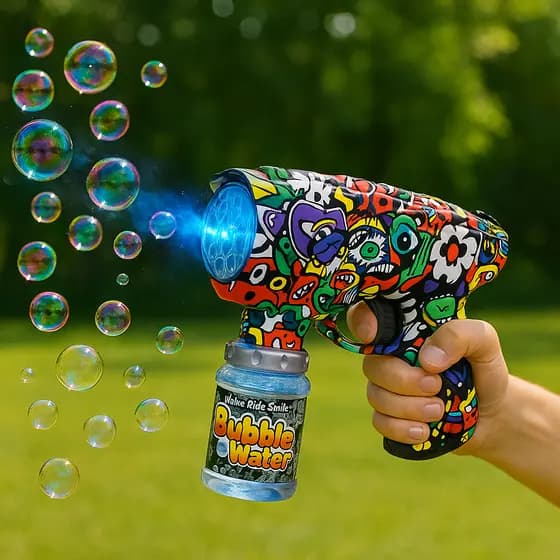 Pistola Lança Bolhas Brinquedo Infantil Automática com Luzes LED | Brilha no Escuro | Arminha de Bolhas Multicolorida