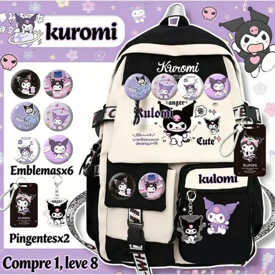 Bolsa escolar Kuromi menina desenho animado mochila fofa Sanrio de marca conjunta