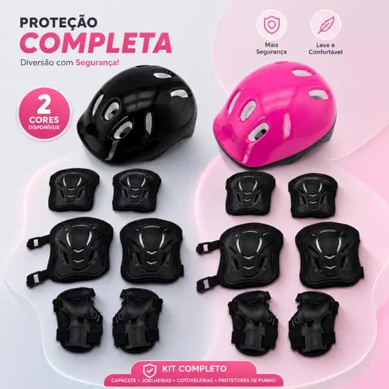 Kit Proteção Infantil 7 Peças Capacete Joelheira Cotoveleira Luvas Bicicleta Patinete Skate Patins