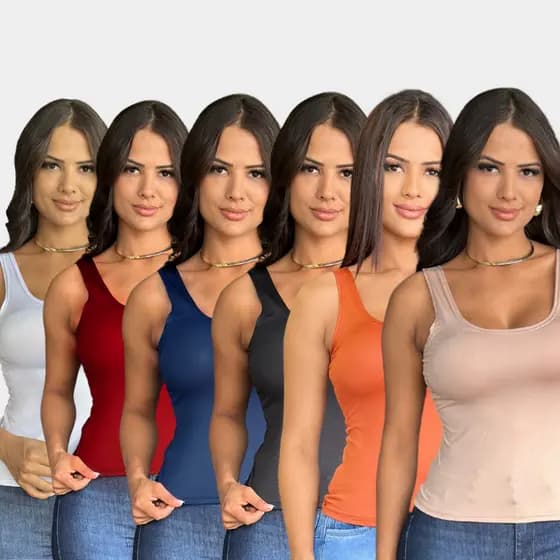 Kit 6 Blusa Feminina Regata Alca Larga Básica
