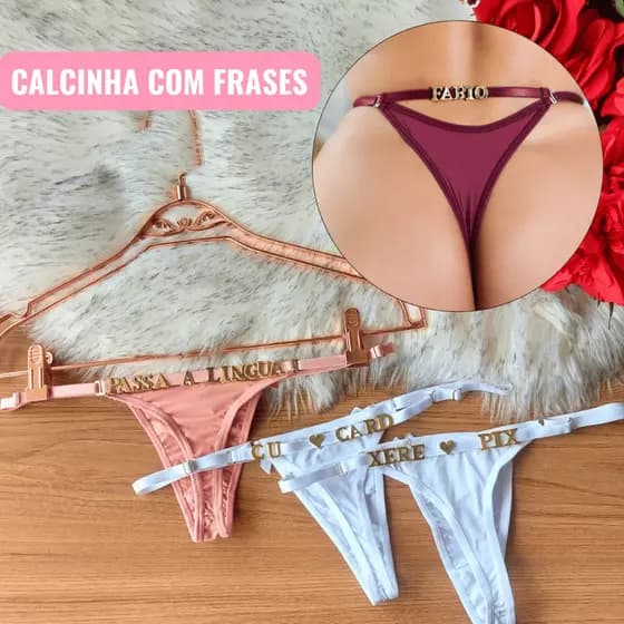Calcinha Fio Tanga Sensual Frases e Nomes Personalizados Regulagem Estilosa Divertida Envio Imediato