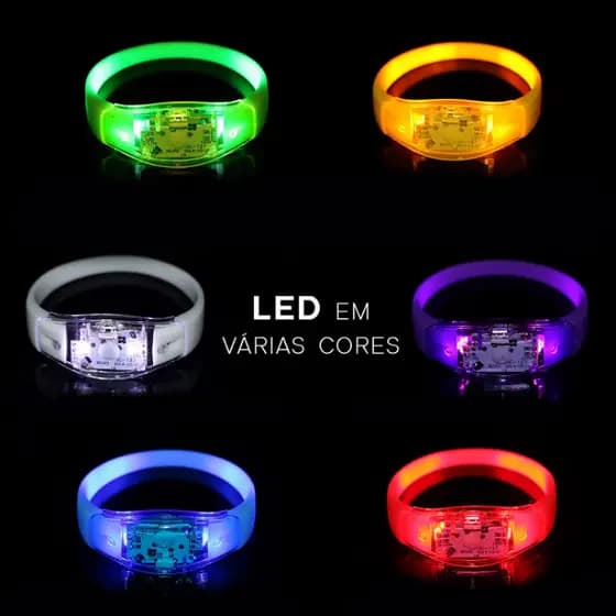KIT 30 Unidades Pulseiras LED Piscando Que Brilha Som Silicone Vibração DJ Festa Casamento Balada