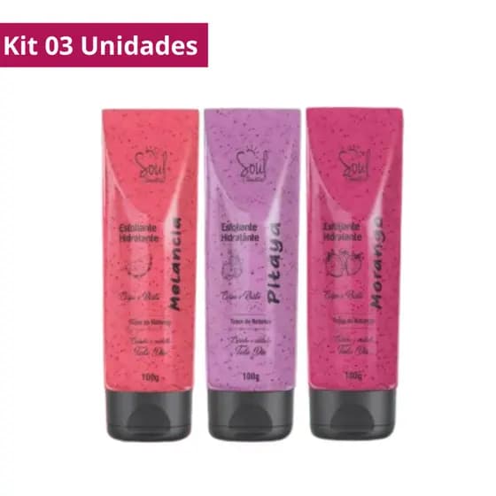 Kit 03 Esfoliante Hidratante Corporal Bisnaga100g Soul Cosméticos