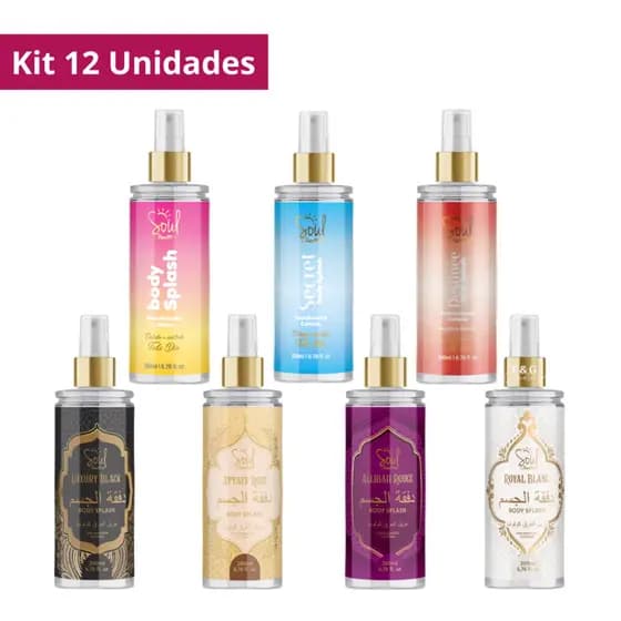 Kit 12 Body Splash Desodorante Colônia Árabe e Normal Soul Cosméticos 200ml