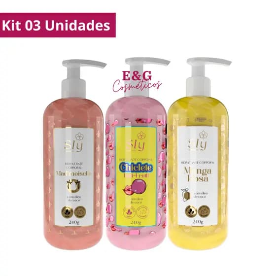 Kit 03 Hidratante Corporal Madmoiselle - Chiclete - Manga Rosa Sly Pure Nature Cosméticos 240ml