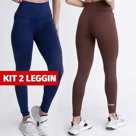 Kit 2 Calça Legging Feminina Cintura Alta Grossa Suplex Zero Transparência Fitness