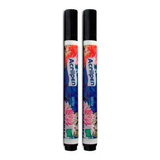 Kit 2 Canetas Tecido Roupas Acrilpen Acrilex Original Preto 520 Pintura Permanente Personalização