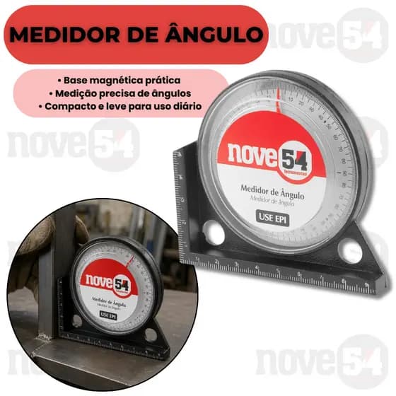 Medidor De Ângulo Magnético Analógico 0° A 90° Com Base Magnética Precisão Nove54 Profissional