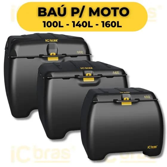 Baú Para Moto Entrega Delivery Carga Reforçado Grande Capacidade 100L 140L 160L Universal ICBRAS