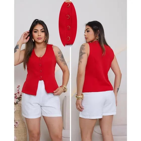 Coleta Feminina em Alfaiataria com Botões Forrados e Argolas Douradas ✨ Elegante, moderna e com caimento impecável, n