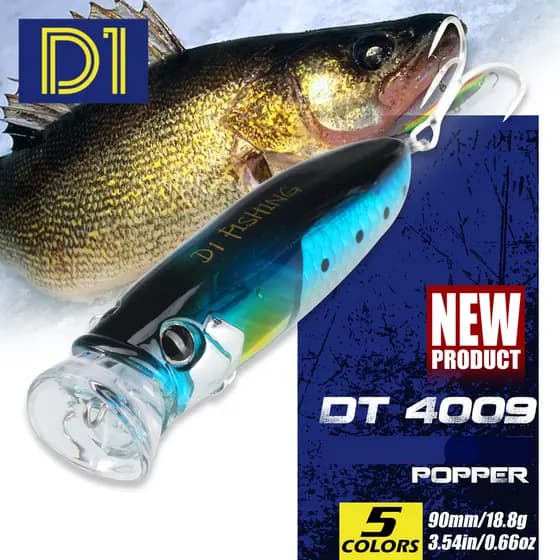 D1 Flutuante Popper Isca De Pesca 90mm/18.8g Topwater Superfície Com Boca Grande Wobbler Para Poleiro Baixo Tunny Enfren