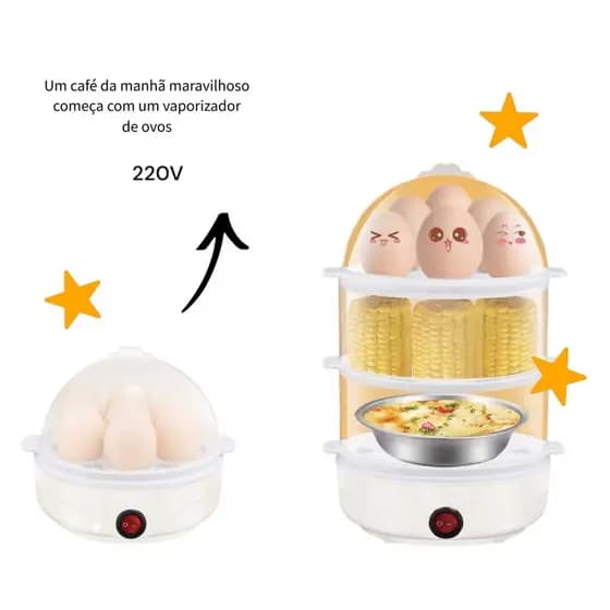 Cozedor de ovos elétrico portátil, vaporizador de ovos de 3 camadas 127 V