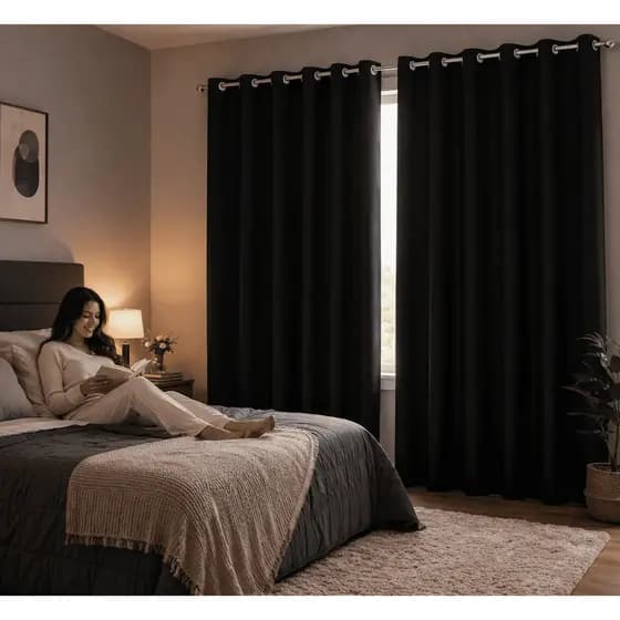 Cortina Blackout Preta 280x250cm com Ilhós – Bloqueio Total de Luz,