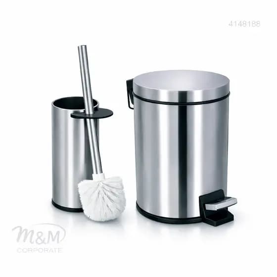 Kit Lixeira Inox 5 Litros Pedal Cesto Balde Removivel / Escova Sanitaria Inox Limpeza Vaso Banheiro