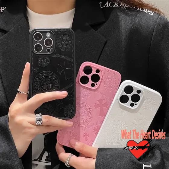 Chrome Hearts 3D capa de Avançado couro para iphone 12 13 14 11 15 16 promax luxo Mais Flexível case choque capinha