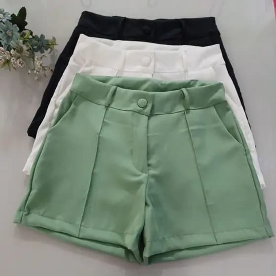 Short Alfaiataria Feminino Com Botão e Siper Na Frente Do M até G3