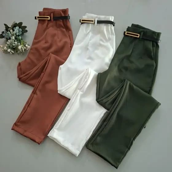 Calça Alfaiataria Feminina Com Zíper Na Frente Acompanha o Cinto Estilo Zarha